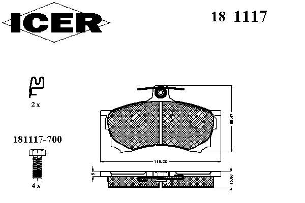 Передні тормозні колодки 181117 Icer
