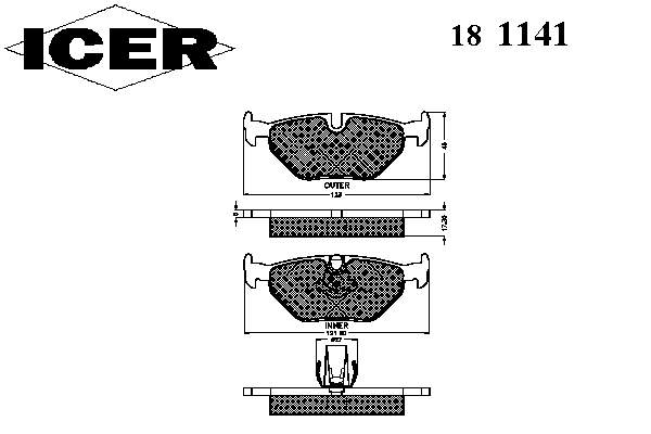 Задні гальмівні колодки Icer 181141 ціна, від 17.19 USD