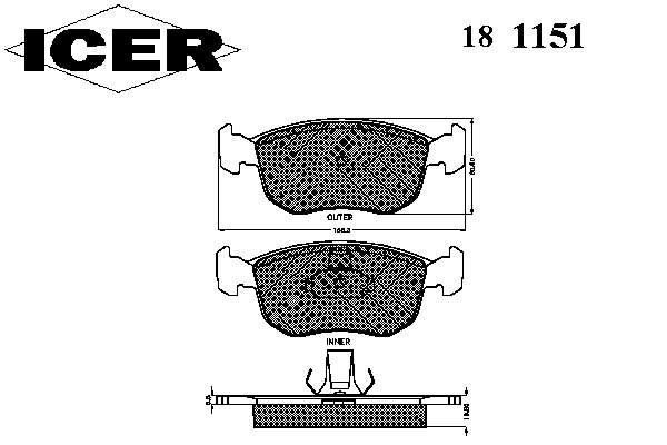 Колодки гальмівні передні, дискові 181151 Icer