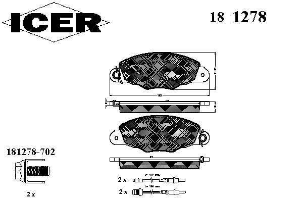 Колодки гальмівні передні, дискові 181278 Icer