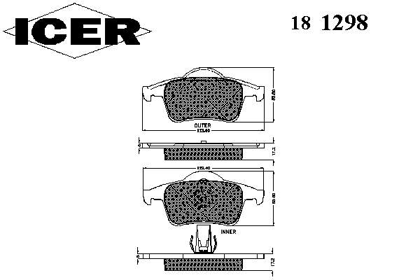 Задні гальмівні колодки Icer 181298 ціна, від 21.60 USD