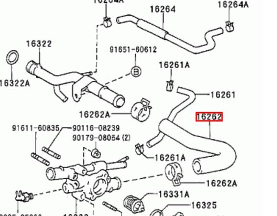 1626210010 Toyota Шланг/патрубок водяного насосу, нагнітаючий