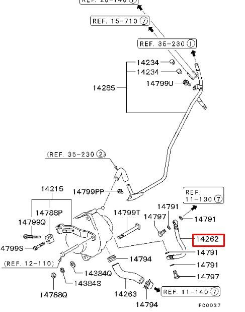 MMD307104 Mitsubishi Шланг (патрубок) охолодження генератора, подача