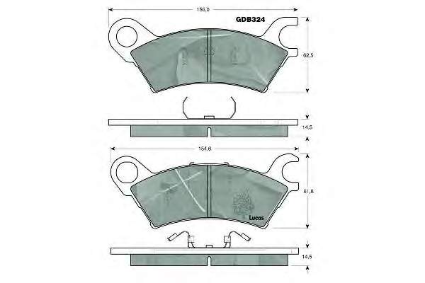Колодки гальмівні передні, дискові GDB324 Lucas
