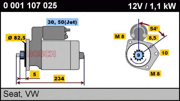 Стартер Bosch 0001107025 ціна, від 50.68 USD