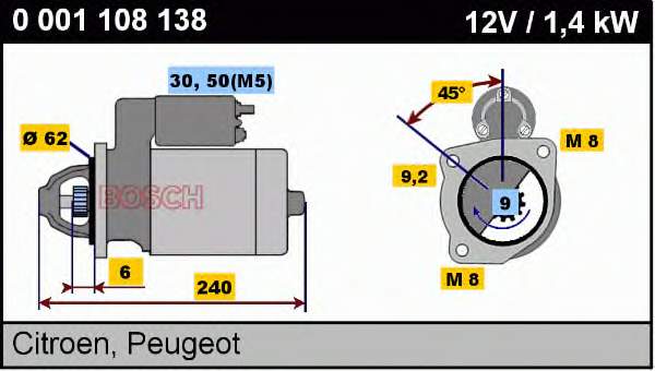Купити 0001108138 Bosch Стартер