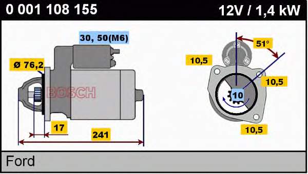 Стартер Bosch 0001108155 ціна, від 71.76 USD