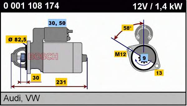 Купити 0001108174 Bosch Стартер