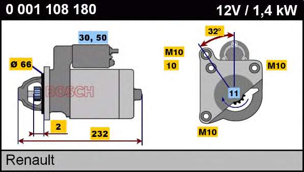 Купити 0001108180 Bosch Стартер