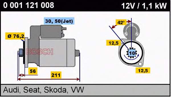 Стартер Bosch 0001121008 ціна, від 63.34 USD