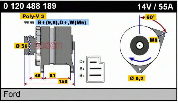 Генератор Bosch 0120488189 ціна, від 91.28 USD