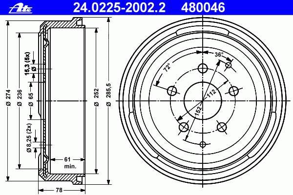Барабан гальмівний задній ATE 24022520022