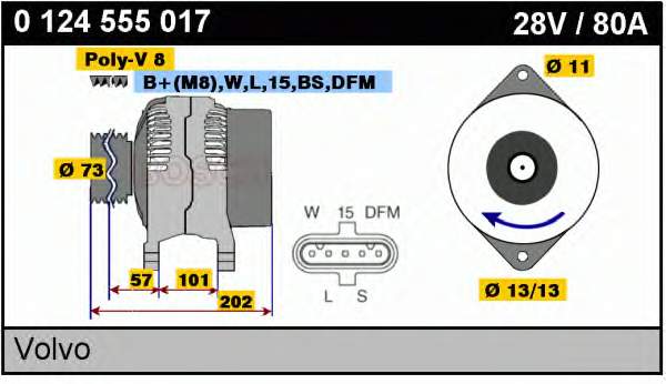 Генератор Bosch 0124555017 ціна, від 135.31 USD