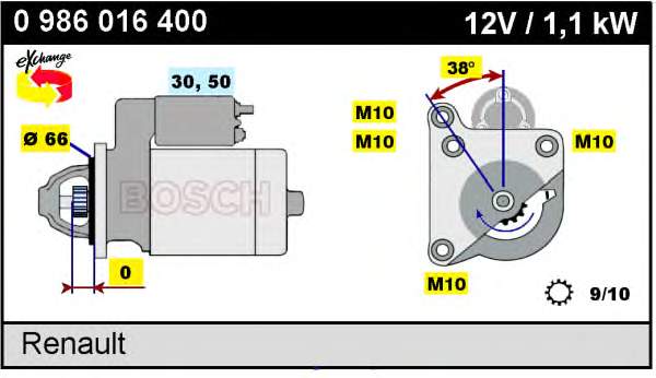 Стартер автомобільний Bosch 0986016400