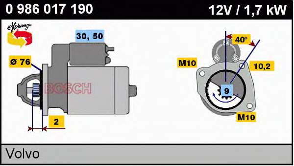 Стартер 0986017190 Bosch