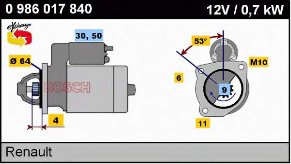 Стартер Bosch 0986017840 ціна, від 76.21 USD