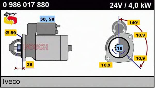 Стартер Bosch 0986017880 ціна, від 298.75 USD