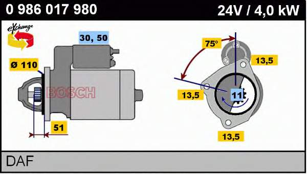 Стартер 0986017980 Bosch