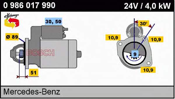 Стартер Bosch 0986017990 ціна, від 205.57 USD