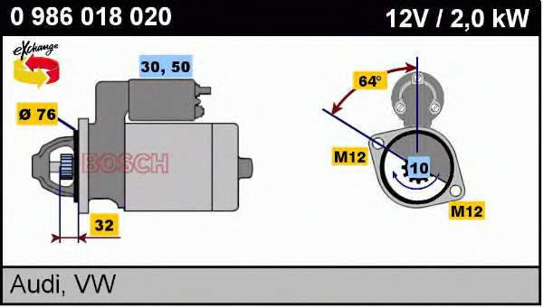 Купити 0986018020 Bosch Стартер