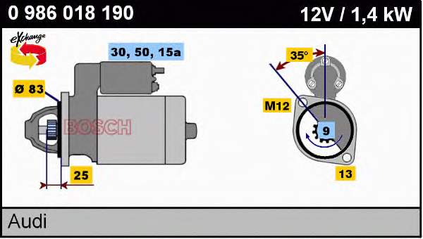 Стартер Bosch 0986018190 ціна, від 87.39 USD