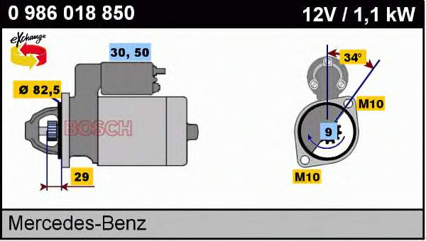 Стартер автомобільний Bosch 0986018850