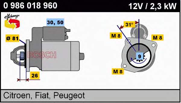 Купити 0986018960 Bosch Стартер