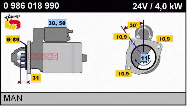 Стартер Bosch 0986018990 ціна, від 187.87 USD