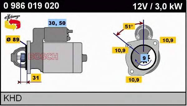 Купити 0986019020 Bosch Стартер