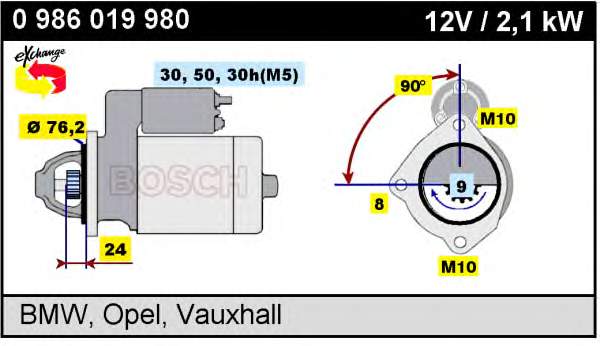 Купити 0986019980 Bosch Стартер