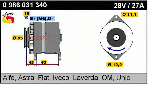 Генератор Bosch 0986031340 ціна, від 116.73 USD
