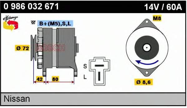 Генератор Bosch 0986032671 ціна, від 152.55 USD