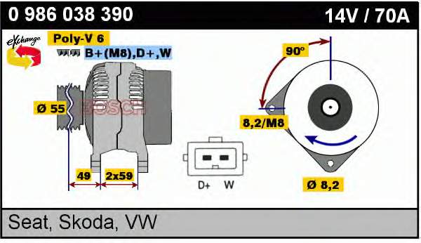 0986038390 Bosch Авто генератор