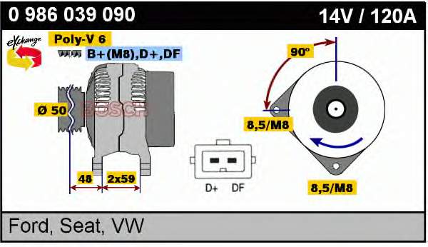 Генератор автомобільний Bosch 0986039090
