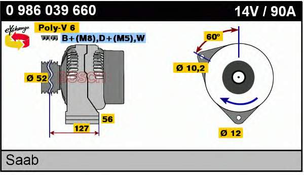 Генератор Bosch 0986039660 ціна, від 112.80 USD