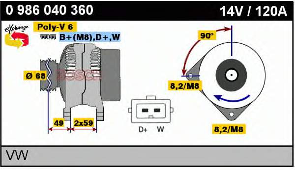 Генератор Bosch 0986040360 ціна, від 158.61 USD
