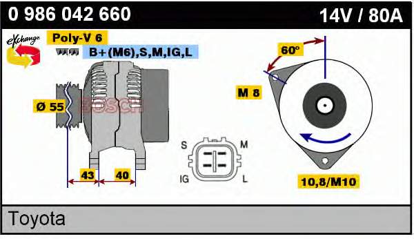 Генератор автомобільний Bosch 0986042660