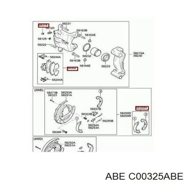 Колодки ручника C00325ABE ABE