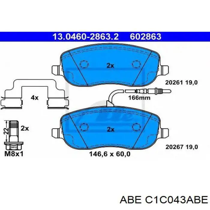 C1C043ABE ABE Передні гальмівні колодки