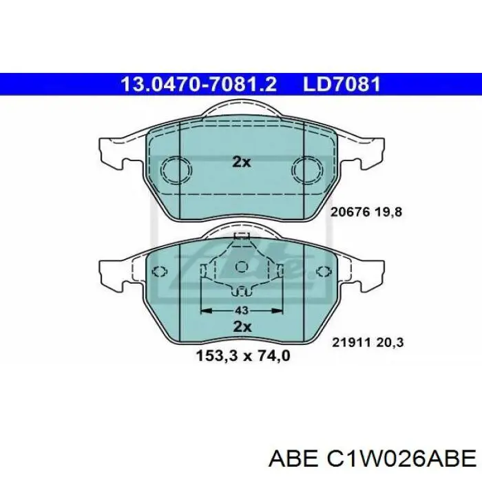 C1W026ABE ABE колодки гальмівні передні, дискові