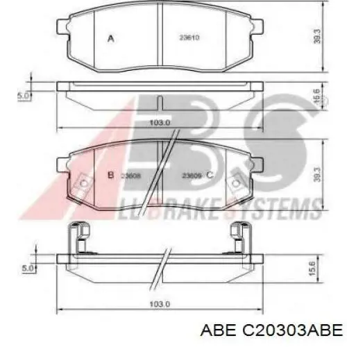 Задні гальмівні колодки C20303ABE ABE