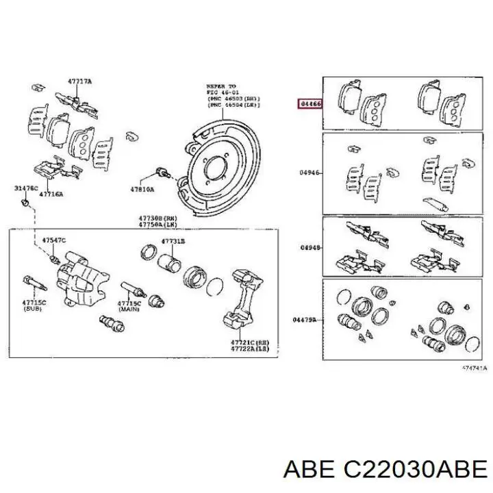 C22030ABE ABE Колодки гальмівні задні, дискові