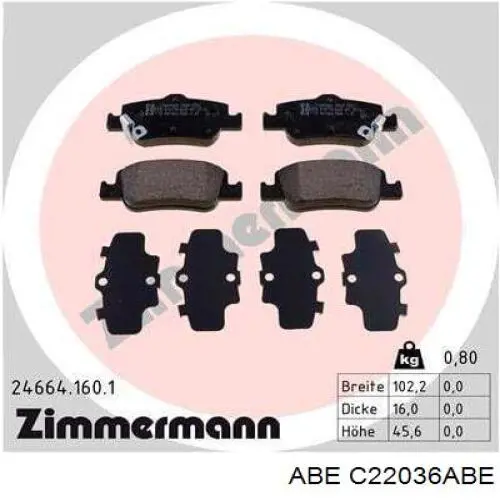 Колодки гальмові задні, дискові C22036ABE ABE