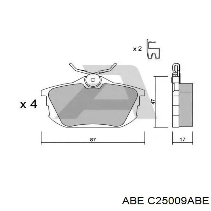 C25009ABE ABE Колодки гальмівні задні, дискові