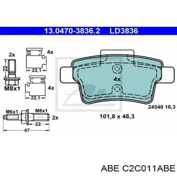 C2C011ABE ABE колодки гальмові задні, дискові