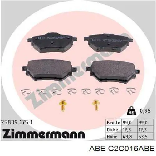 Задні гальмівні колодки ABE C2C016ABE ціна, від 21.34 USD