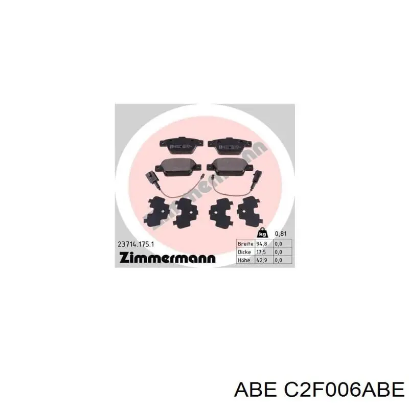 C2F006ABE ABE Колодки гальмівні задні, дискові