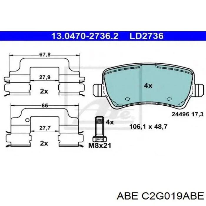 Задні гальмівні колодки ABE C2G019ABE ціна, від 17.59 USD