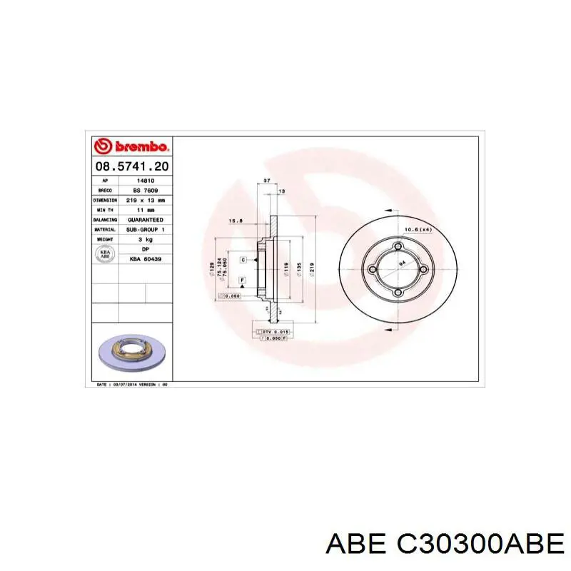 Диск гальмівний передній ABE C30300ABE