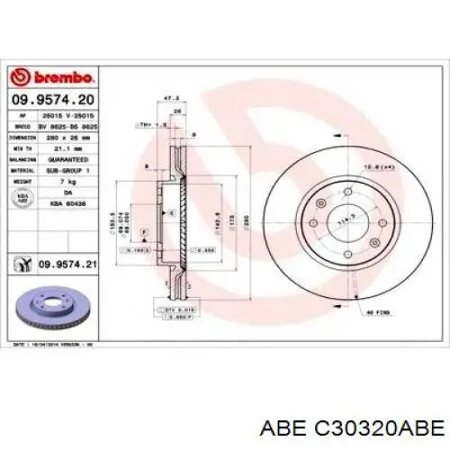 Диск переднього гальма ABE C30320ABE ціна, від 33.68 USD
